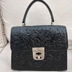 Patricia Nash Chauny Satchel Crossbody Tooled Black